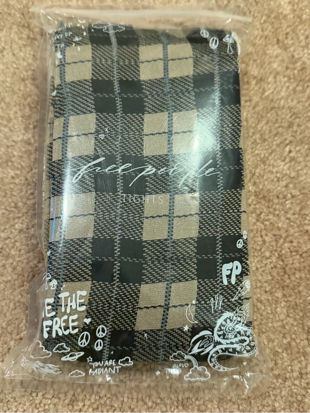 NWT new free people medium large highland hues tartan tights plaid black tan